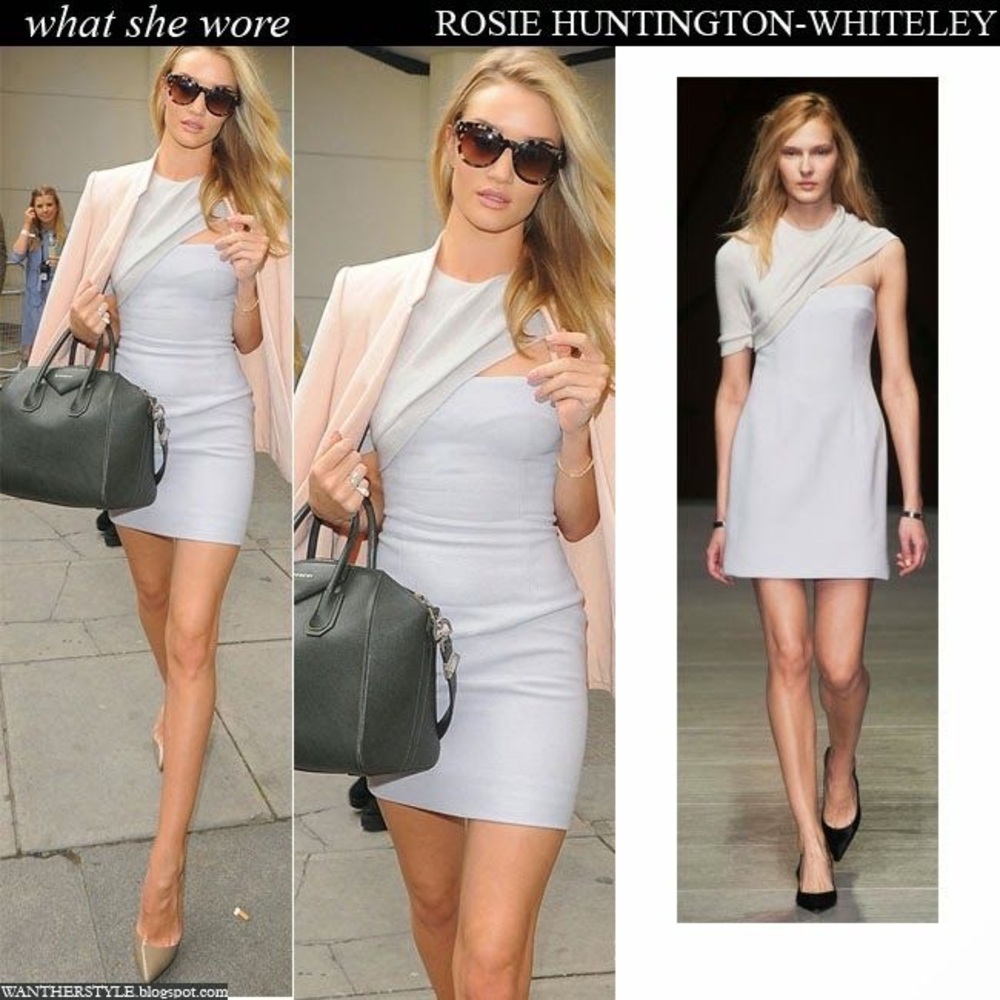 Rosie Huntington Mario Schwab pencil wool dress
